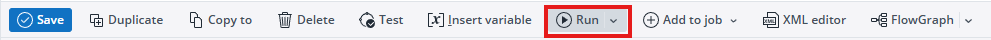 screenshot indicated the Run button for integrator loads and jobs