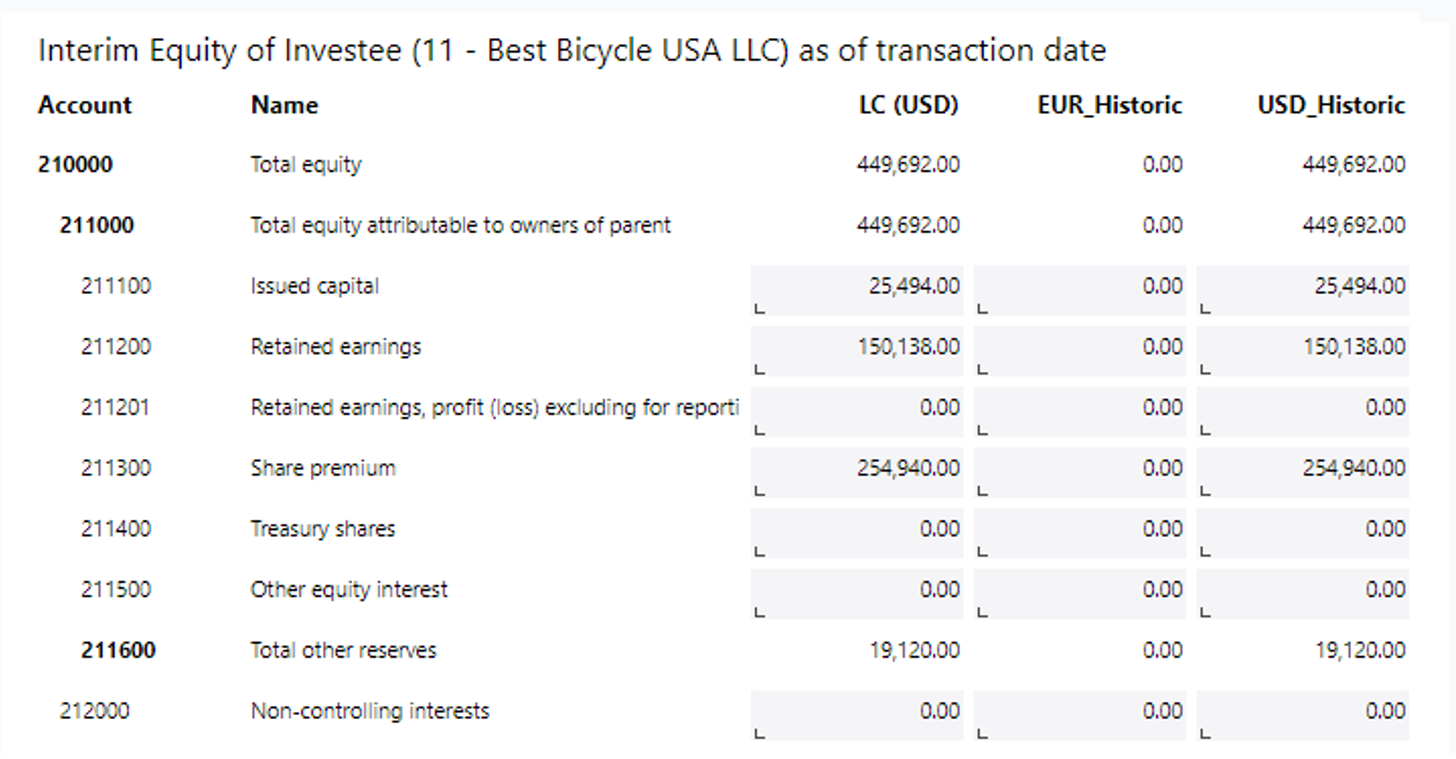Equity Account Example Investment Details Report