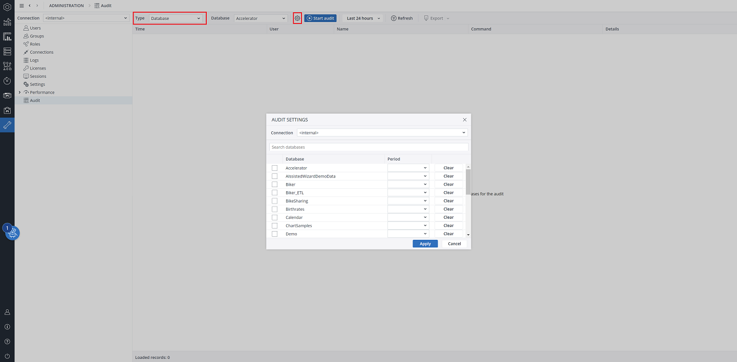 Activating Audit in Jedox