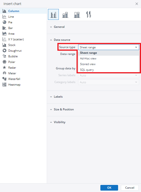 Display Sources For Create Creating a Chart