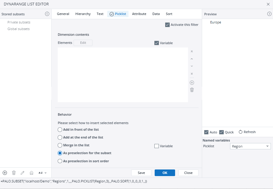 Example: Report with List and DynaRanges